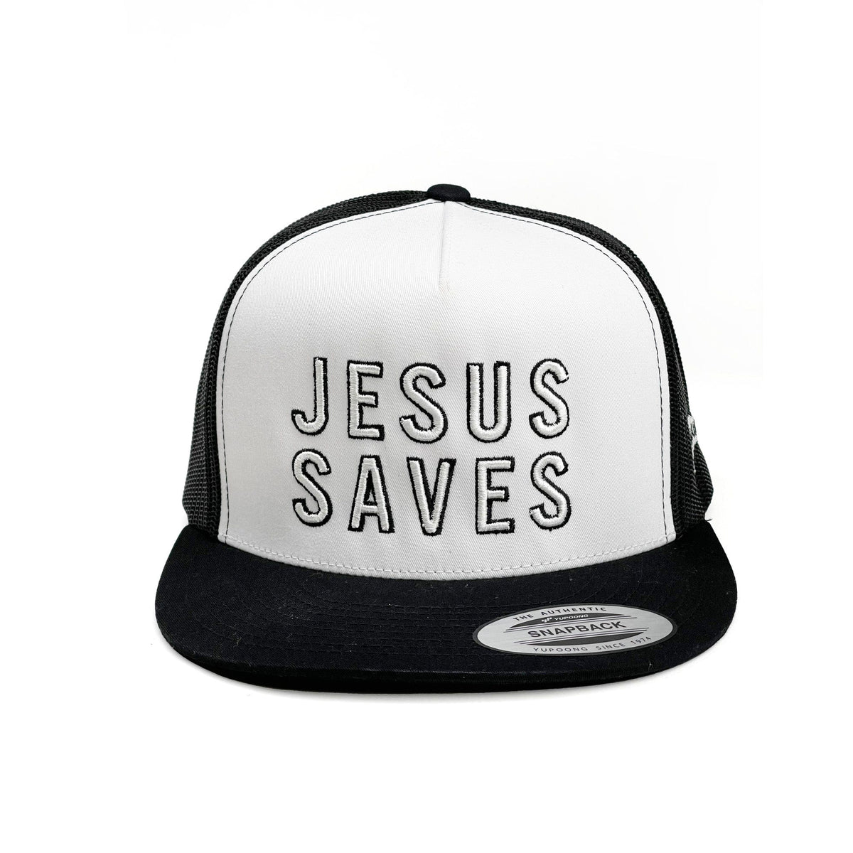 JESUS SAVES 3D Embroidered Flatbill Hat [Black/White]