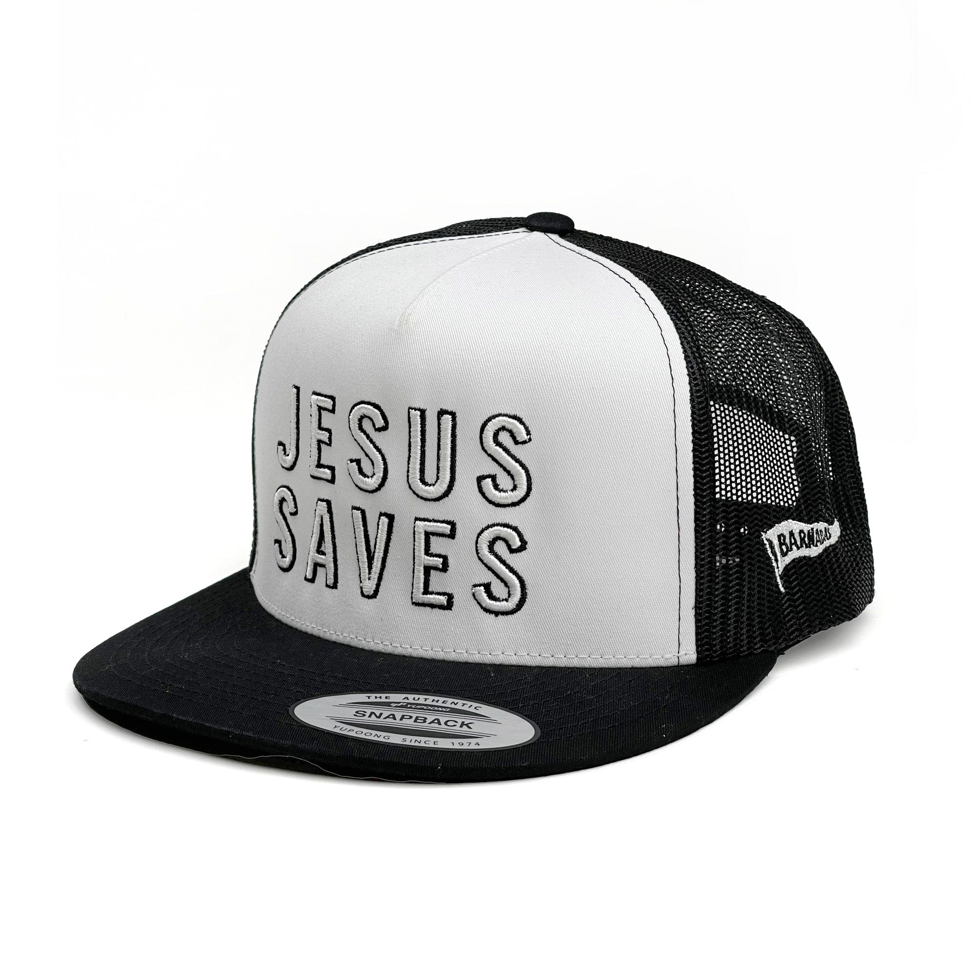 Jesus Saves 3D Embroidered<br>Flatbill Hat [Black/White]