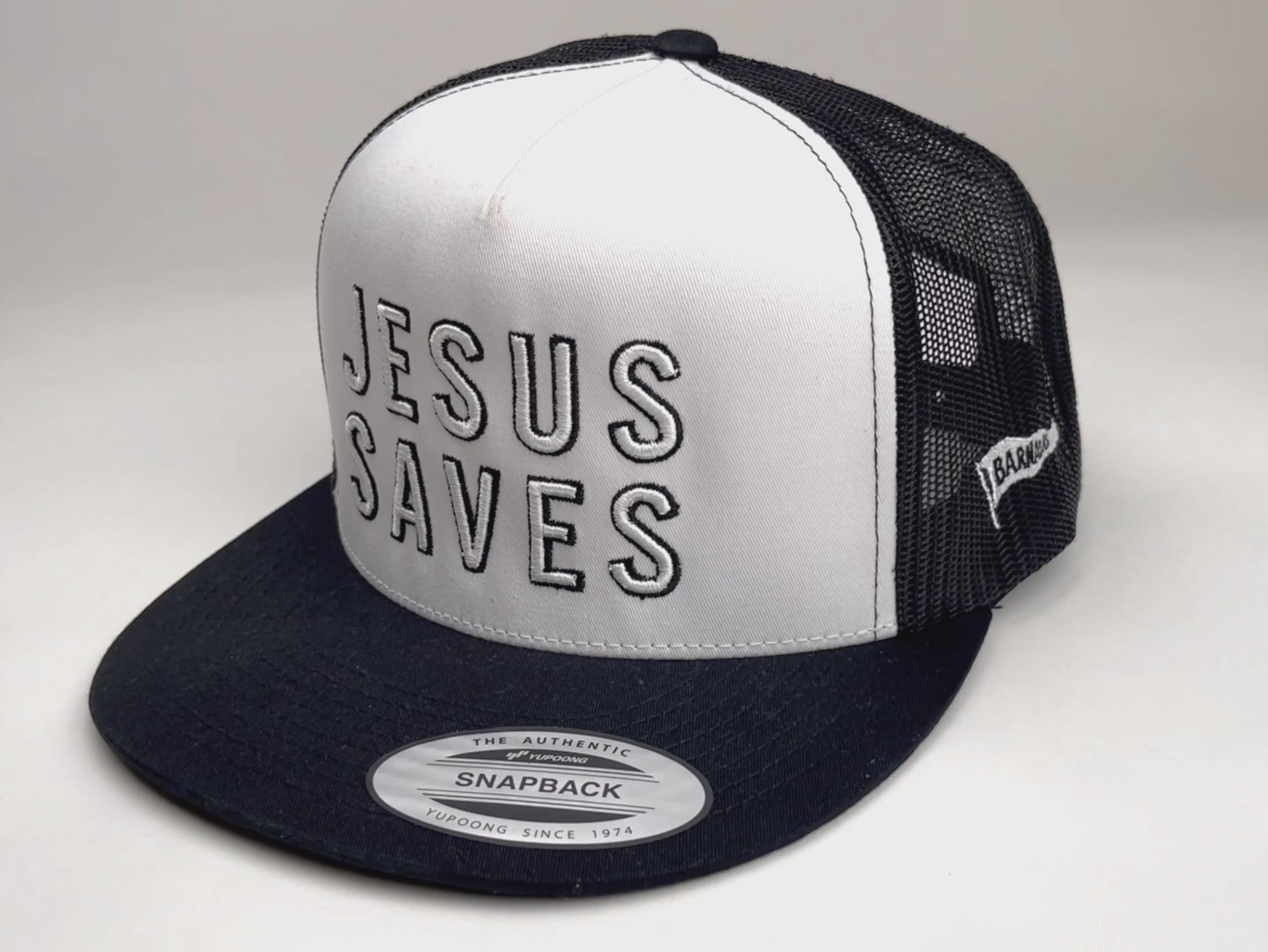 JESUS SAVES 3D Embroidered Flatbill Hat [Black/White]