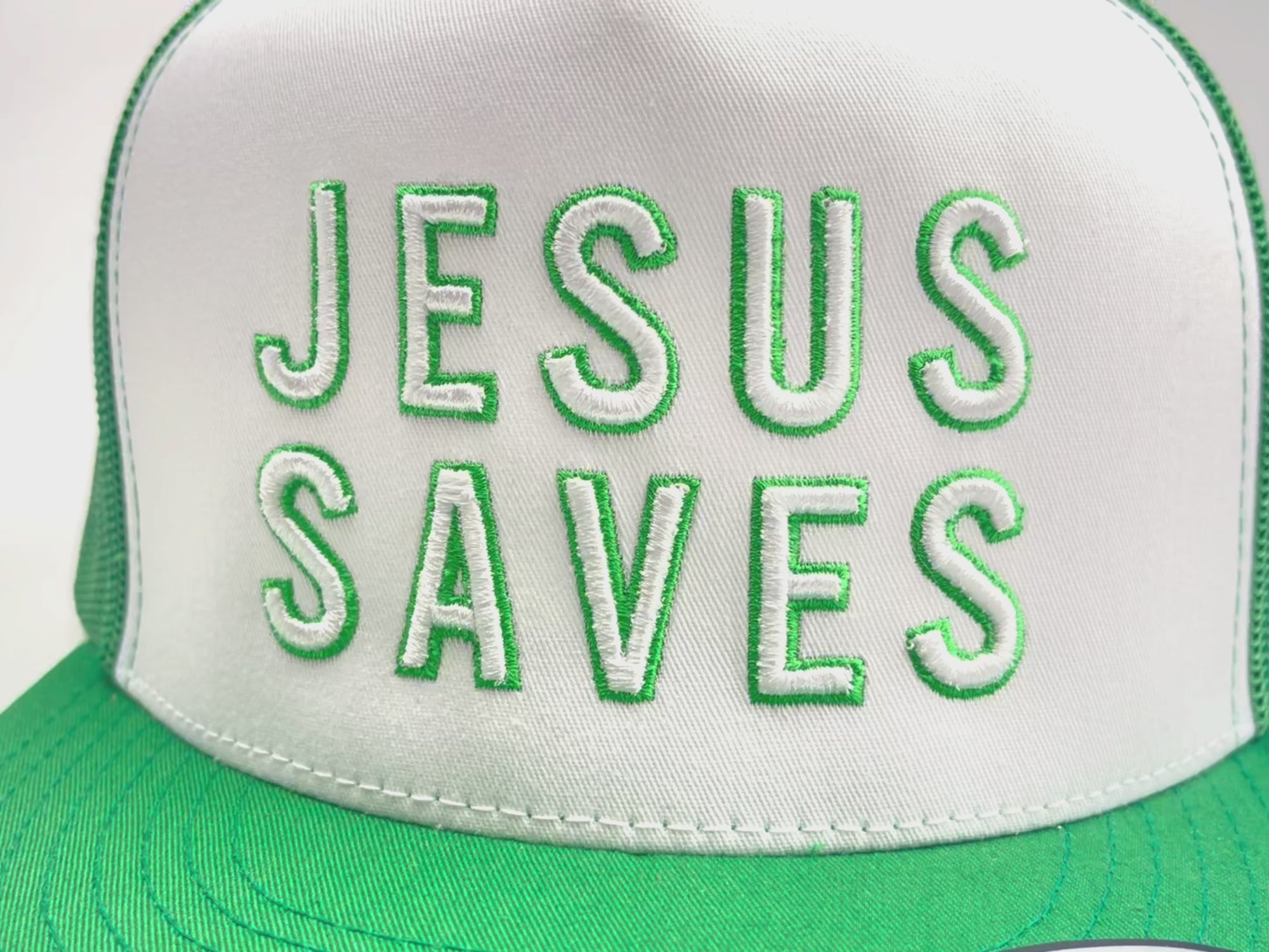 JESUS SAVES 3D Embroidered Flatbill Hat [Kelly/White]