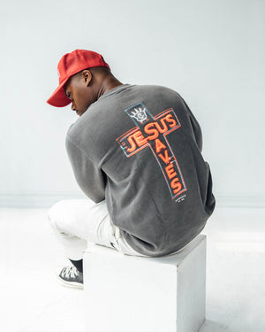 JESUS SAVES<br>Pigment Dye Crew Sweatshirt